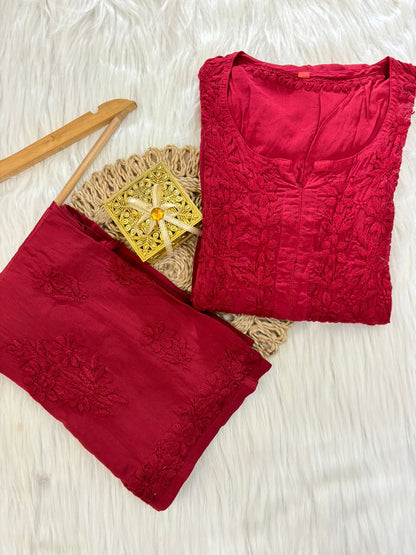 Aayat Best Seller Saiee Red Chikankari Kurta Bottom Set