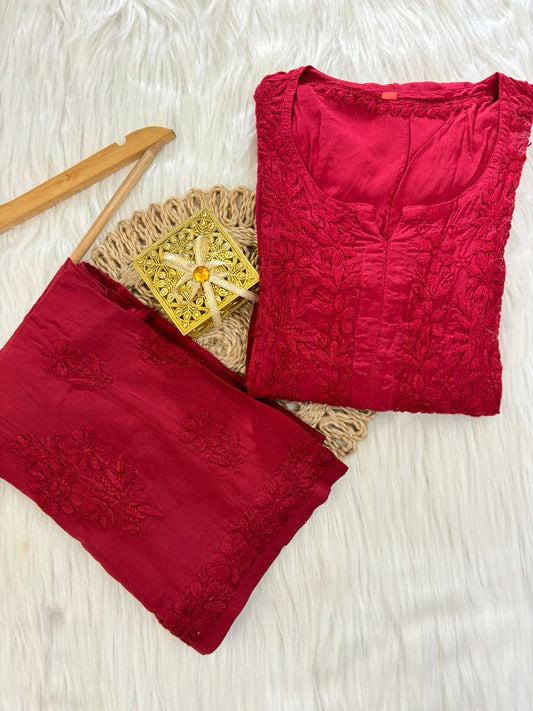 Aayat Best Seller Saiee Red Chikankari Kurta Bottom Set