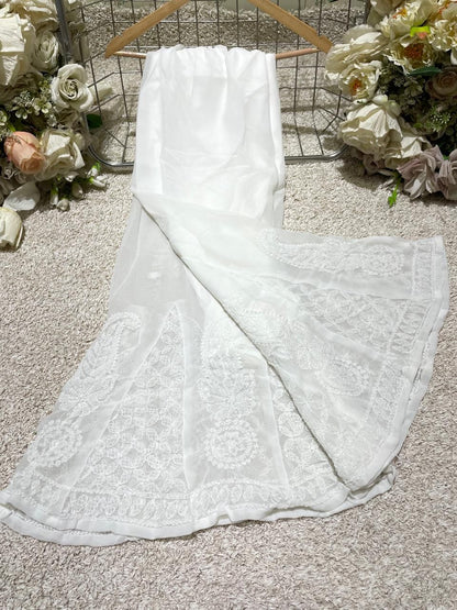 White Georgette Chikankari Handwork Sharara