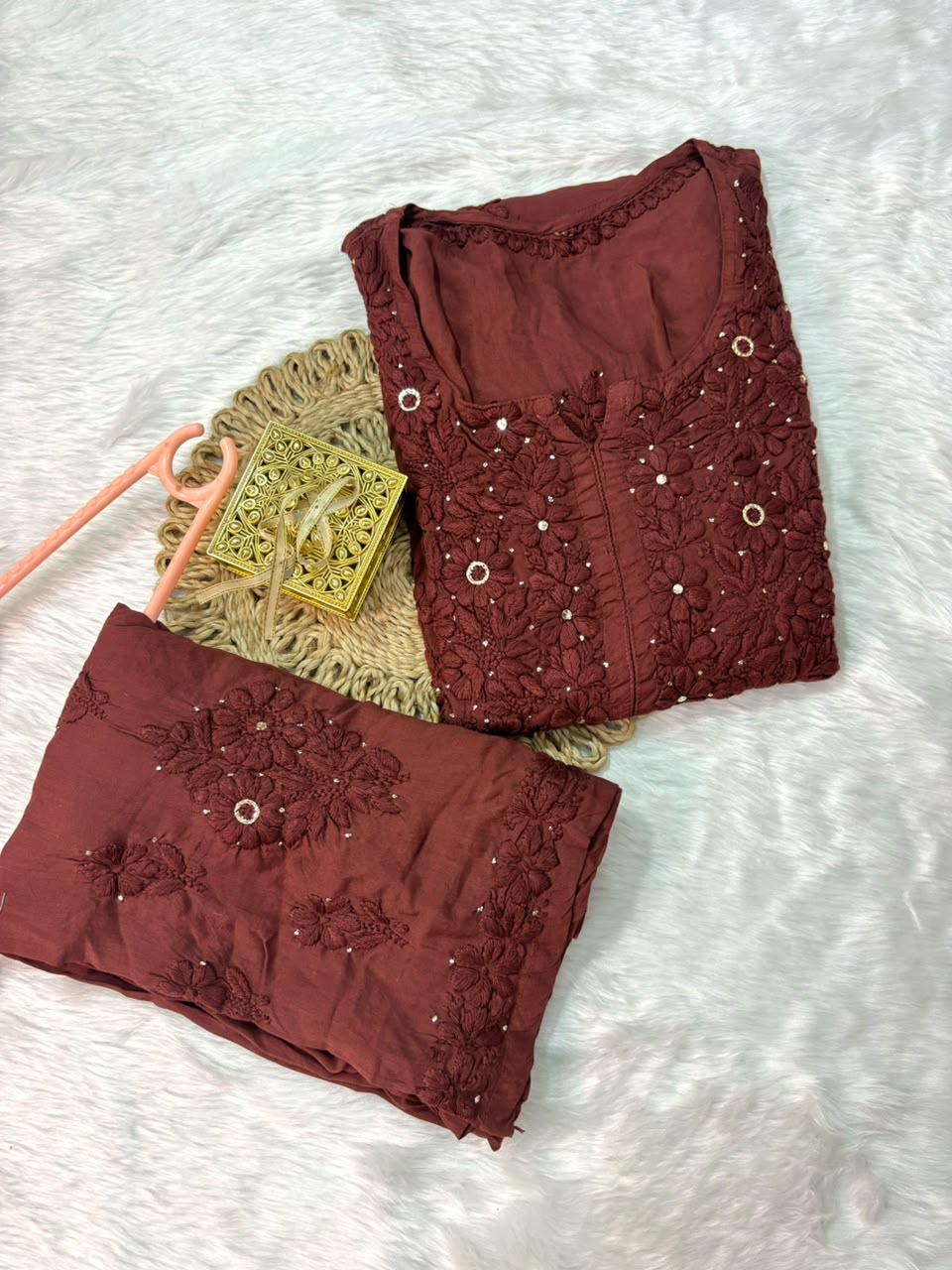 Jiya Mukaish Embellished Pure Modal Cotton Chikankari Set