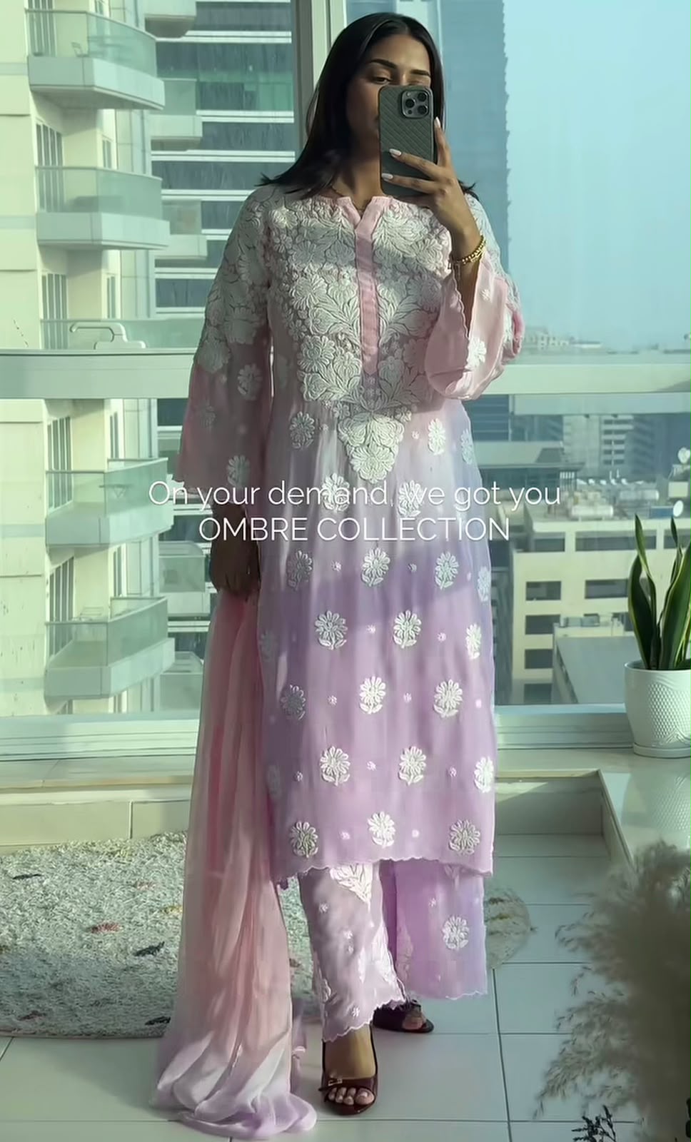 Cocktail Pure Crepe Silk 3D Handembroidred Chikankari Set