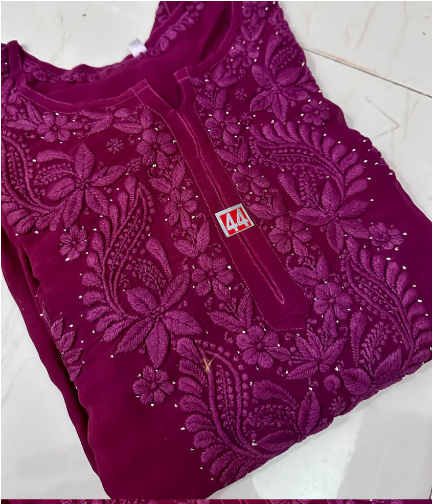 Pure Viscose Georgette 3D Hand embroidery Suit Set