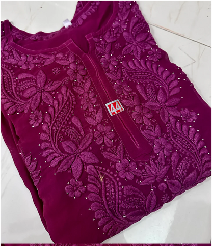 Pure Viscose Georgette 3D Hand embroidery Suit Set