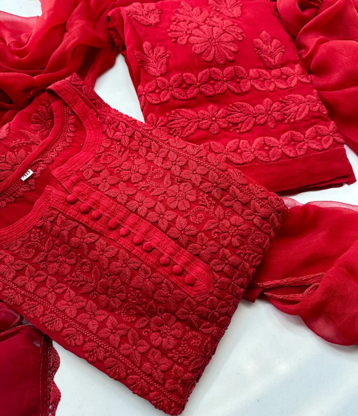 Nazia 3d Handembroidred Viscose Chikankari Set