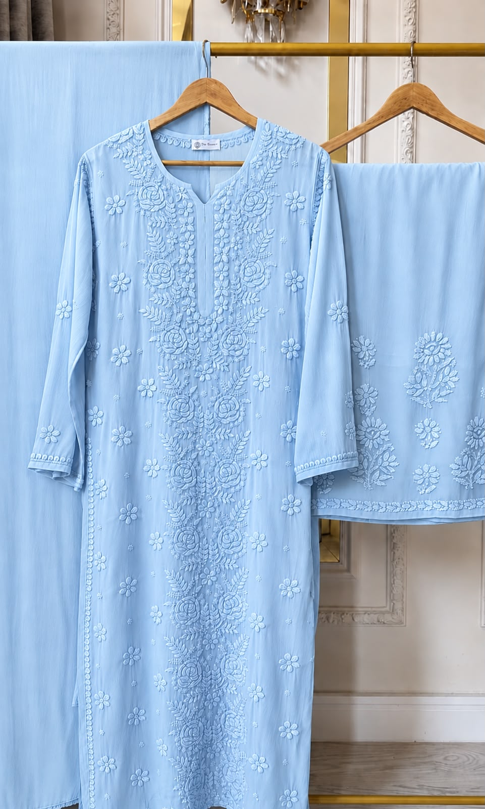 Rose Panel Viscose Georgette 3D Handembroidred Suit Set