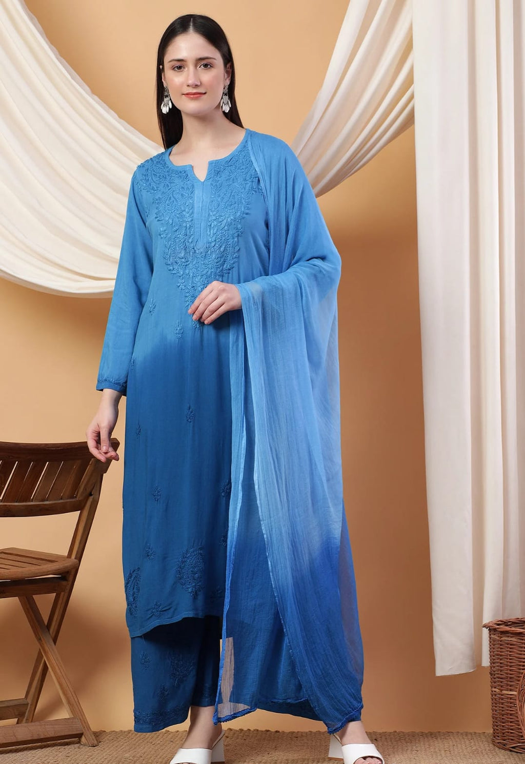 Sarah Ombre Soft Reyon Chikankari set