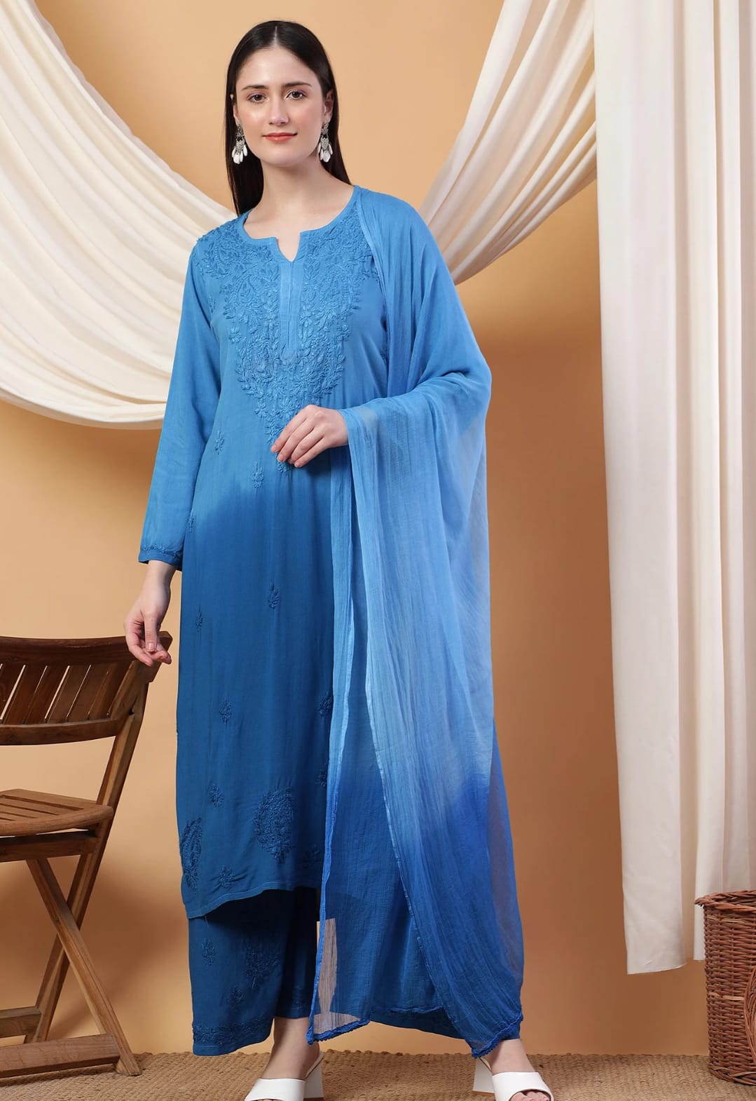 Sarah Ombre Soft Reyon Chikankari set