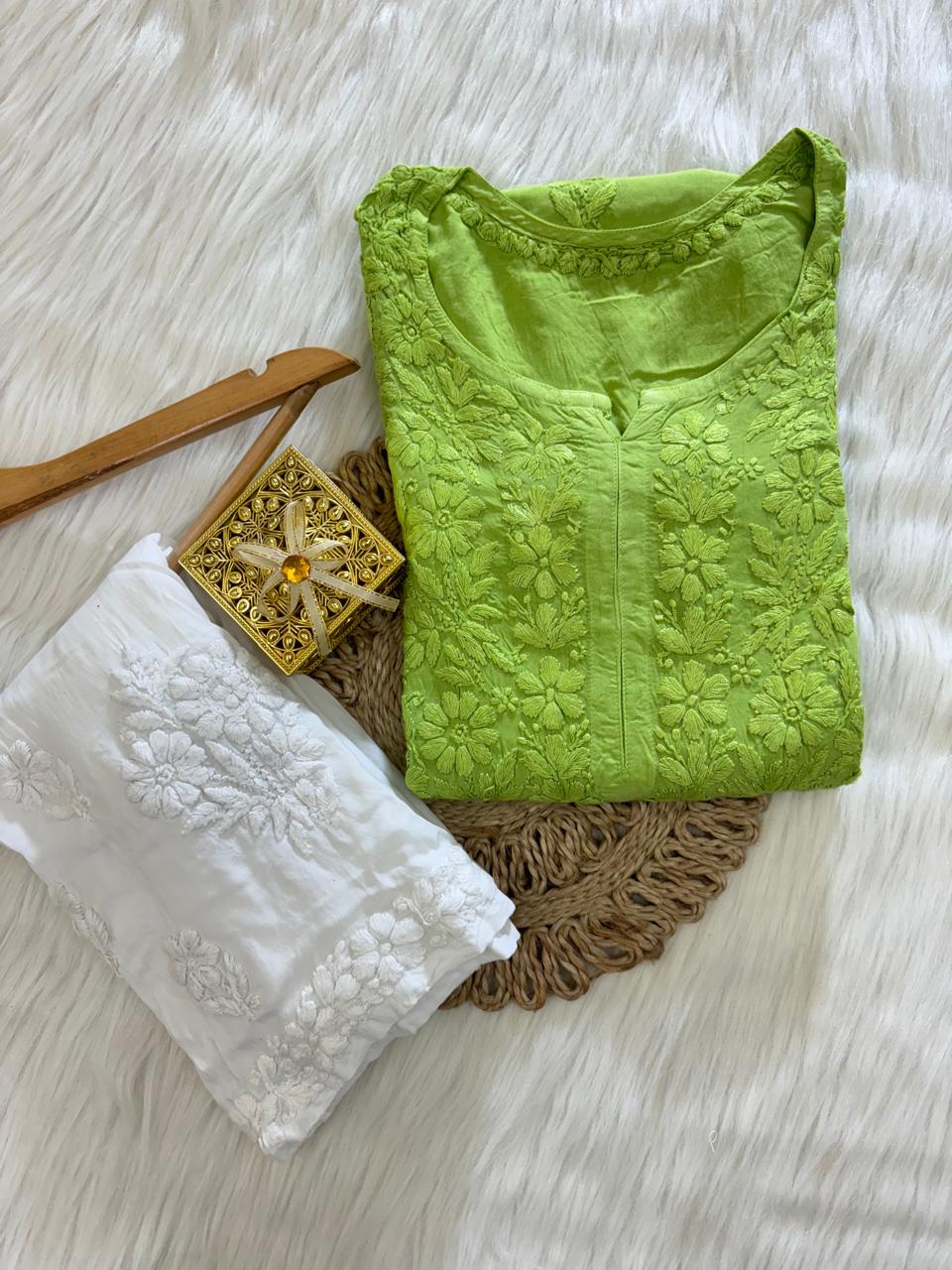 Modal Cotton Chikankari Kurta Bottom Set