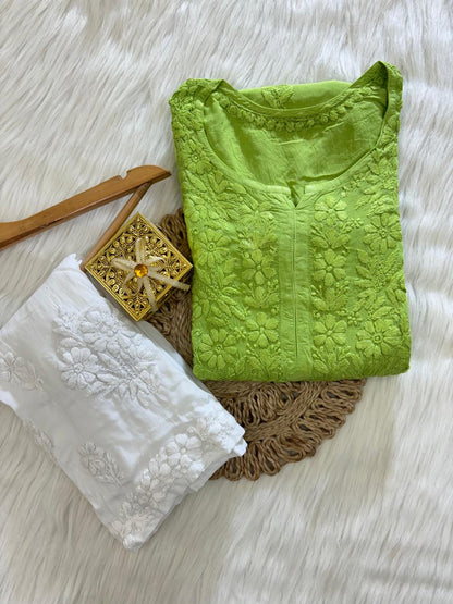 Modal Cotton Chikankari Kurta Bottom Set