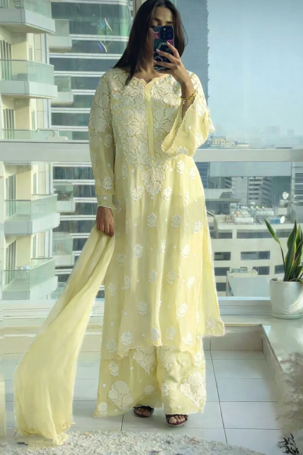 Pure Crepe Silk 3D Handembroidry Scallop Cutwork Kurta set
