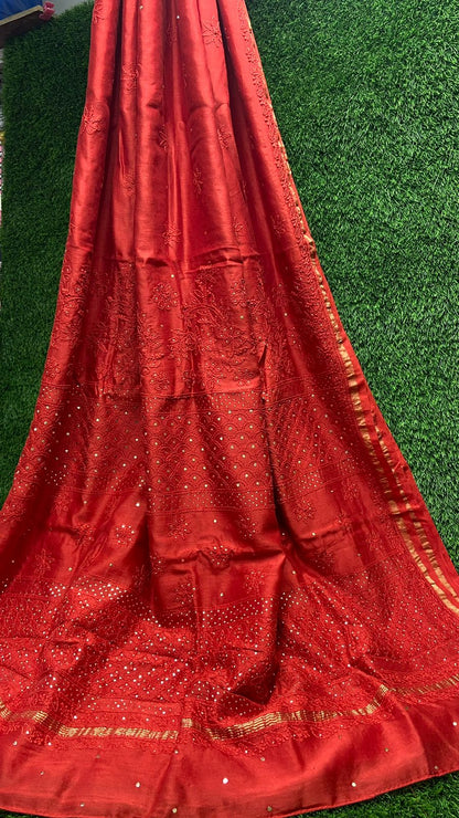 Vidushi Pure Chanderi Chikankari Saree
