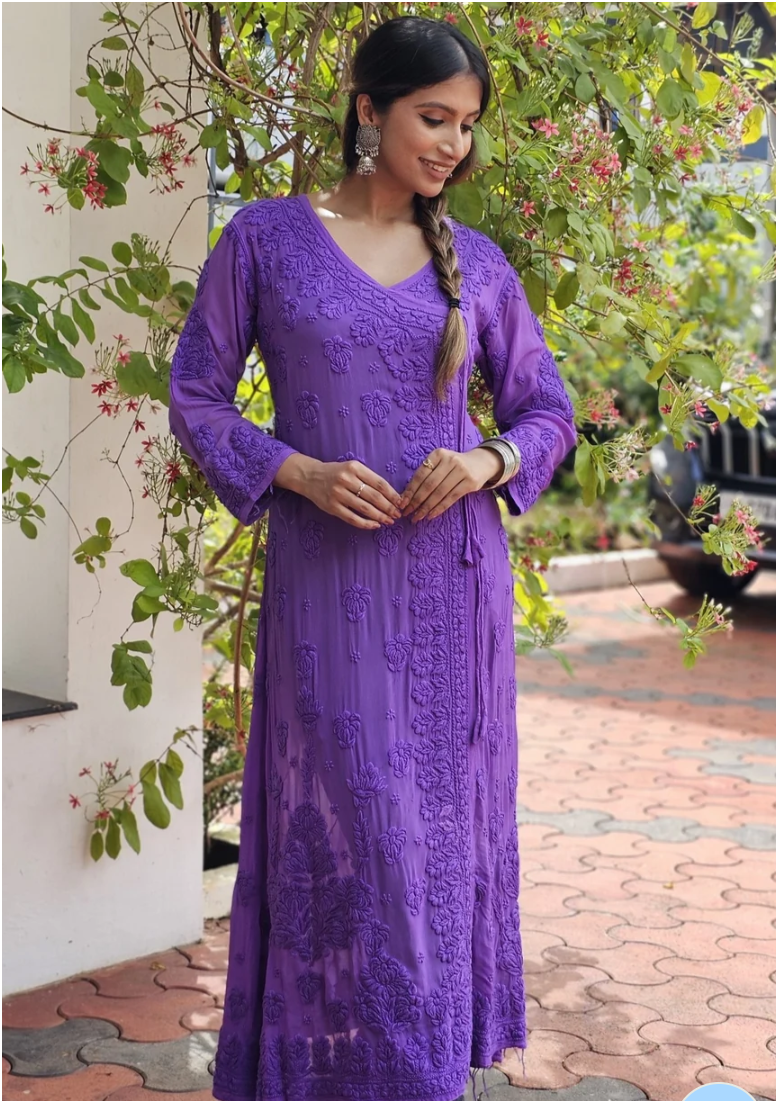 Angrakha - Pure Viscose Georgette 3D Handembroired