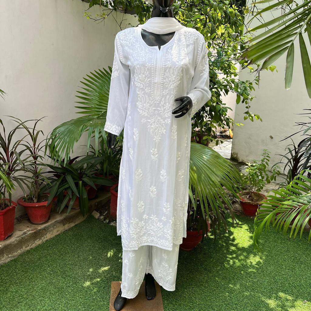 Farheen White Soft Cotton Chikankari Kurta Set