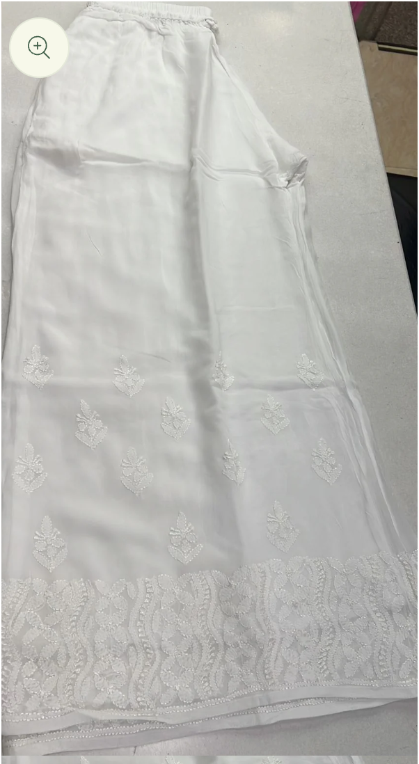 White Chand Jaal georgette Chikankari plazoo