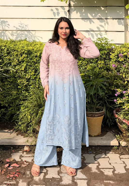 Aakriti Dual Shade Pure Modal Cotton Pastel Chikankari Set