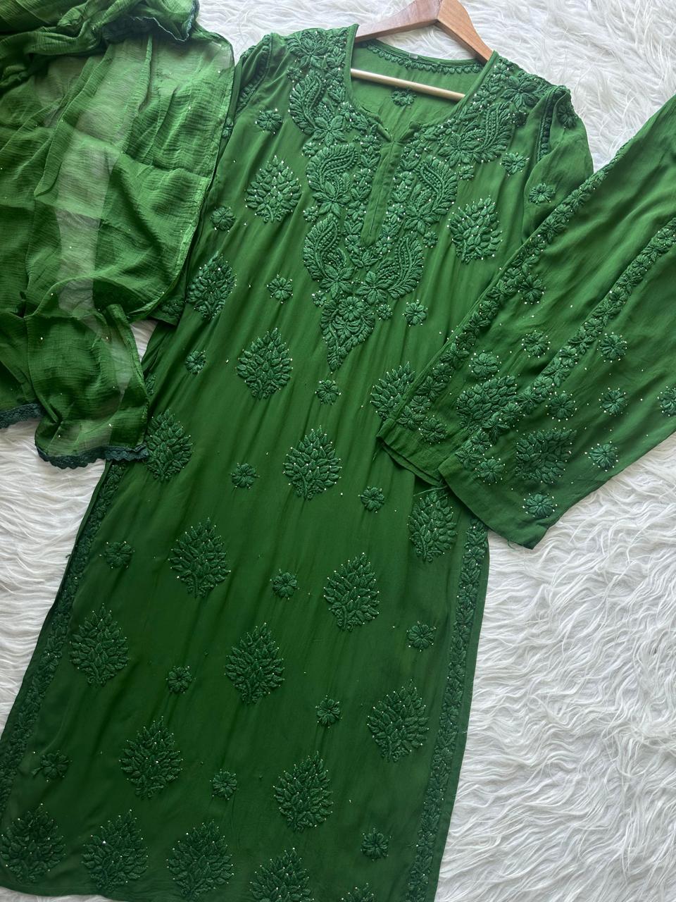 Pure Viscose Georgette 3D Handembroidred Suit Set