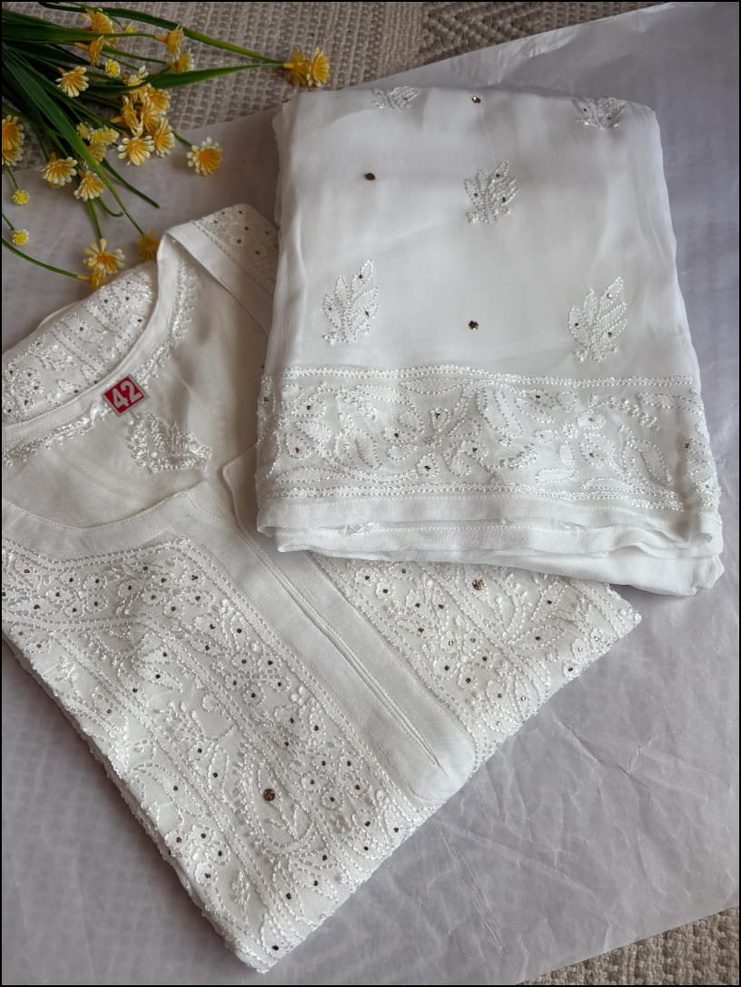 Rosy Pure Viscose Full Jaal Mukaish Set