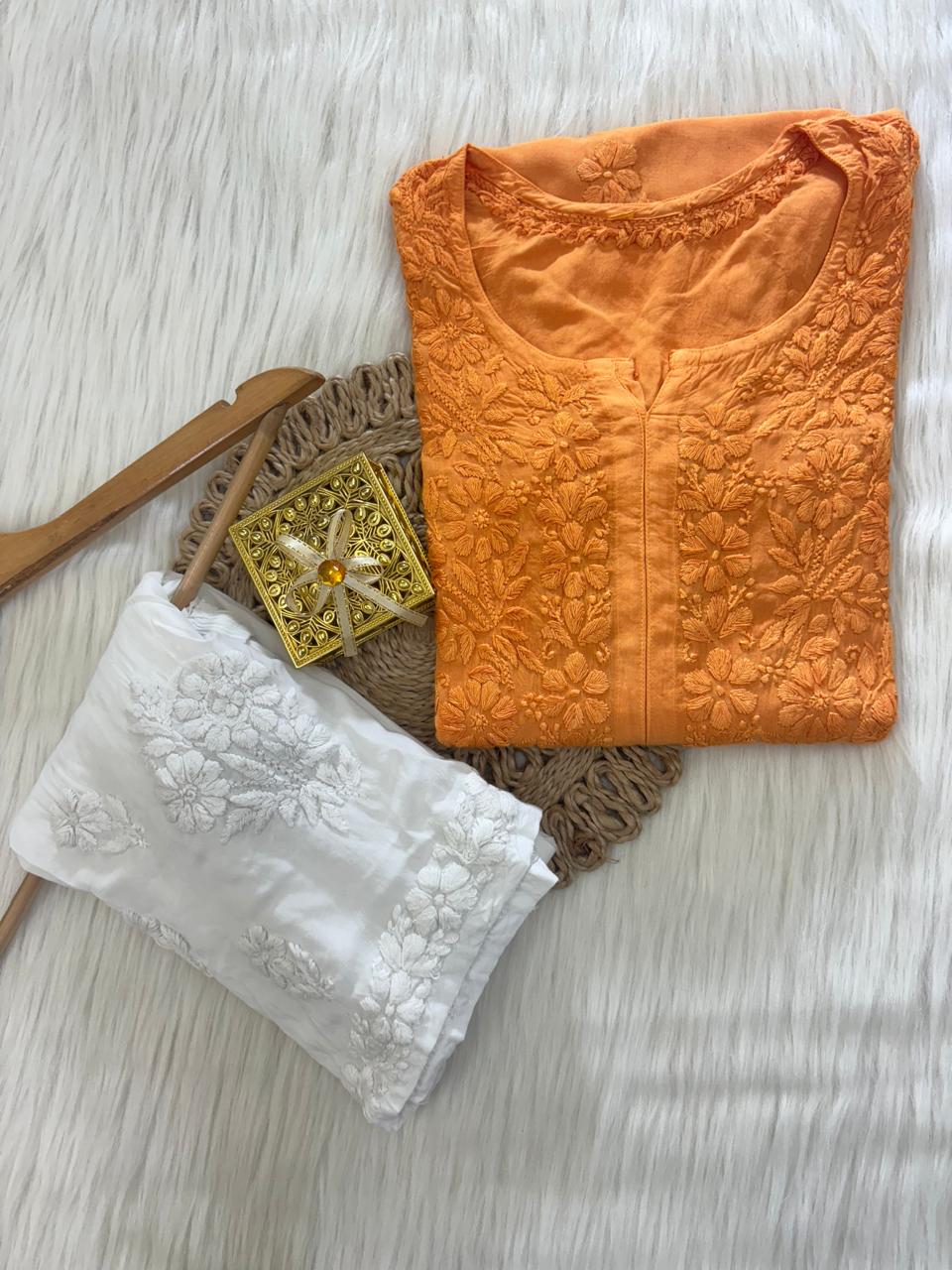 Modal Cotton Chikankari Kurta Bottom Set