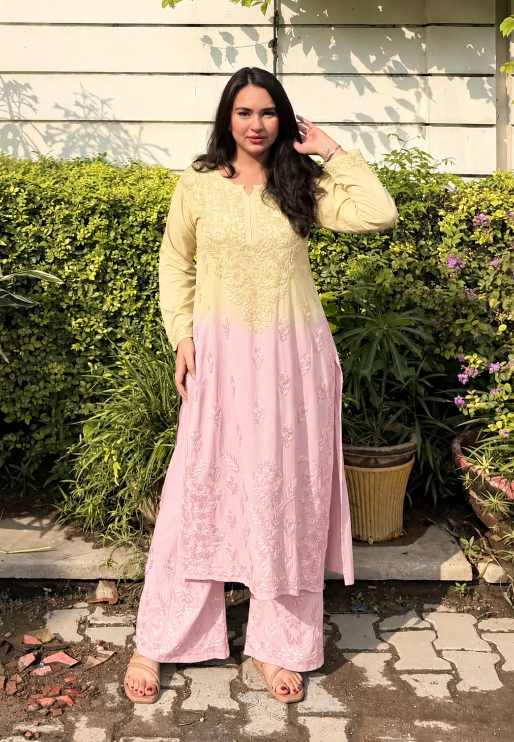 Aakriti Dual Shade Pure Modal Cotton Pastel Chikankari Set