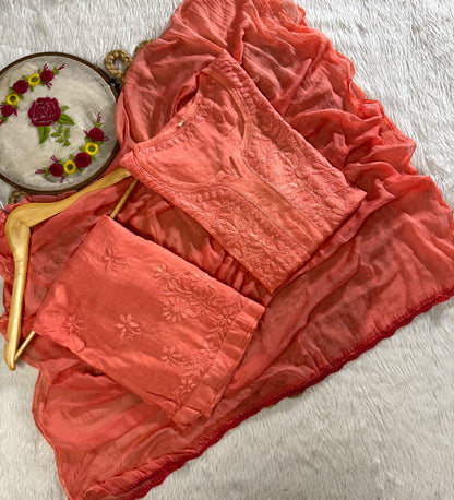 Sarah Ombre Soft Reyon Chikankari set