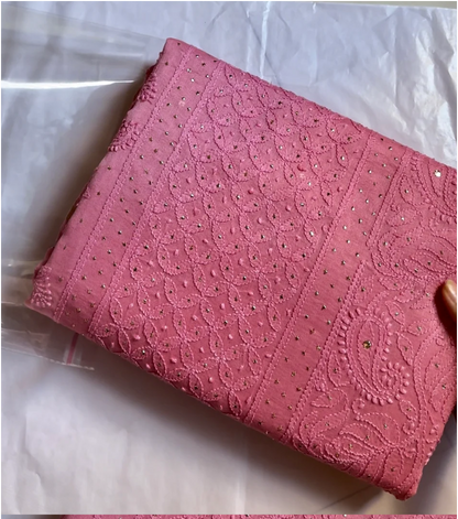 Vidushi peach pink Pure Chanderi silk chikankari saree