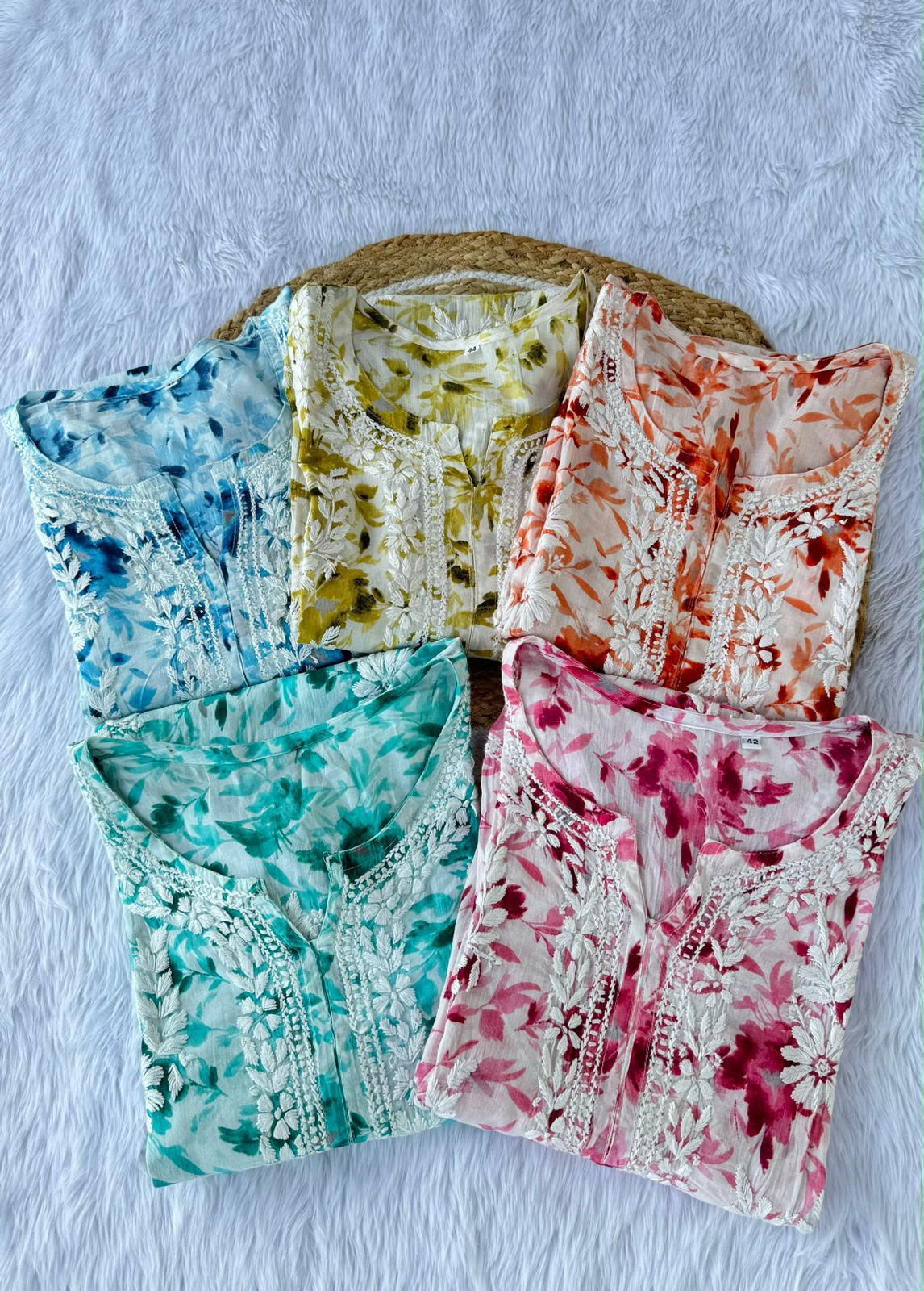 Ahana Mulmul Cotton Chikankari Long Kurta