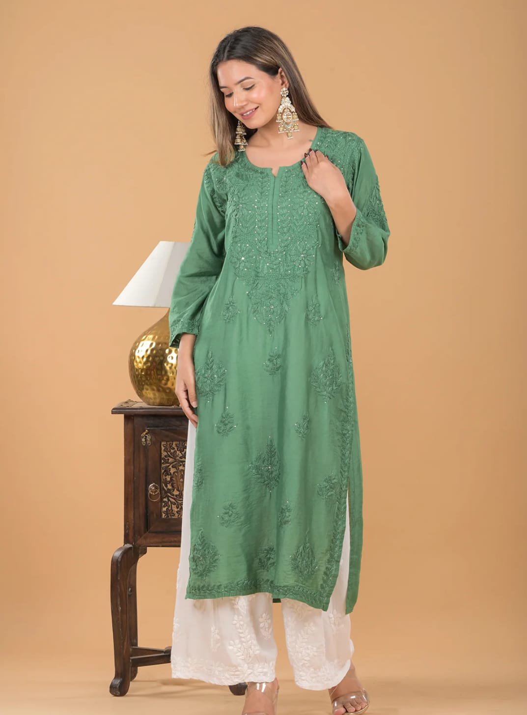 Aayat Chanderi Silk Mukaish Embellished Long Kurti