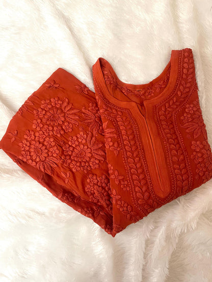 Niyara Viscose 3D Handembroidred luxe Chikankari Long Kurti