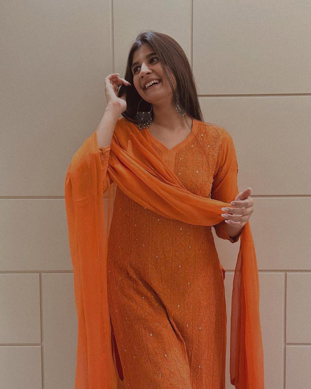 Rosy Pure Viscose Full Jaal Mukaish Set
