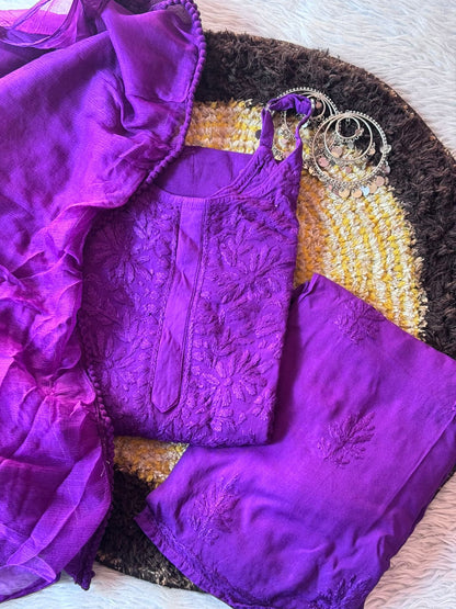 Hina Noodle Strap Long Chikankari Kurta Set