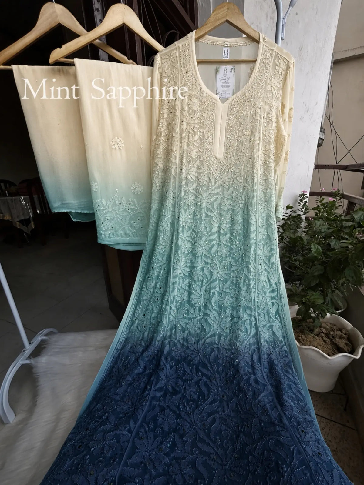 Blush Haya Signature Premium Ombre Full Jaal Viscouse Set