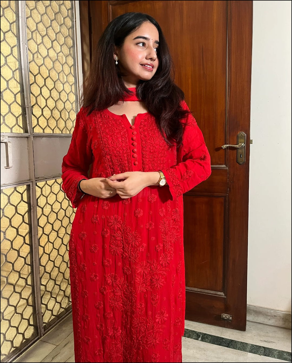 Heer sindoori Red 3D work Chikankari Suit Set