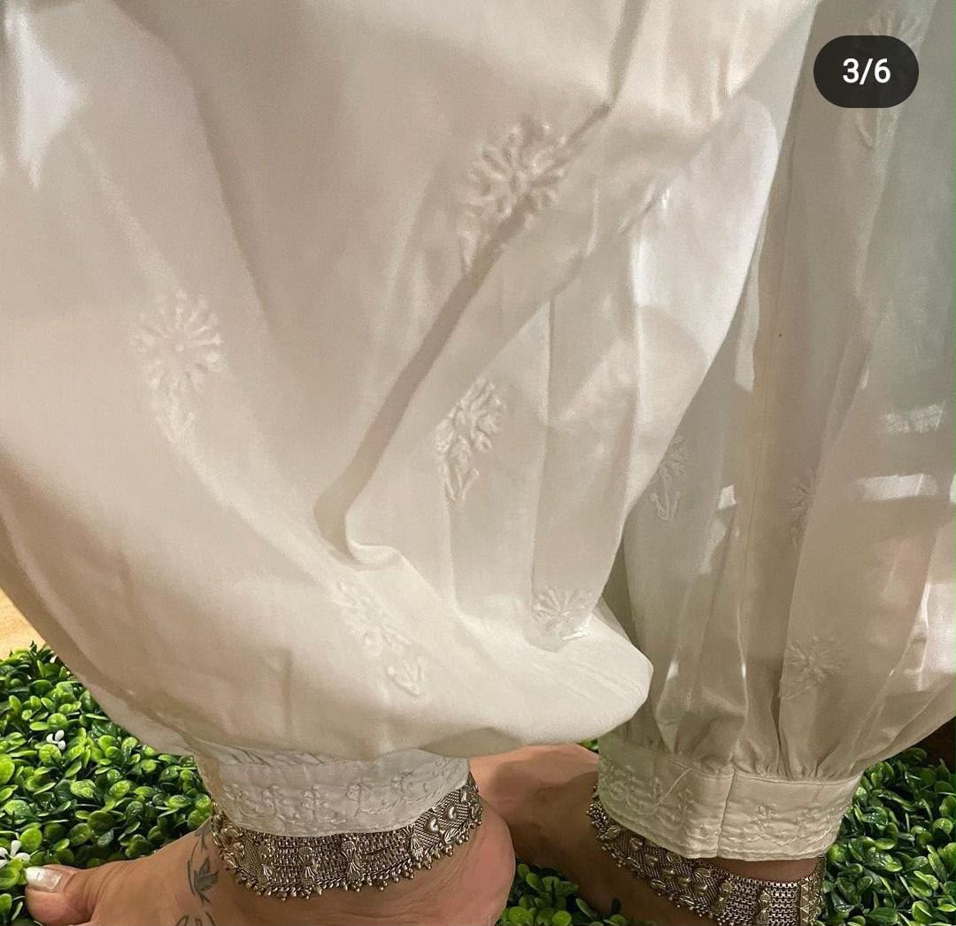 White Afgani Cotton Chikankari  hand embroidered Salwar