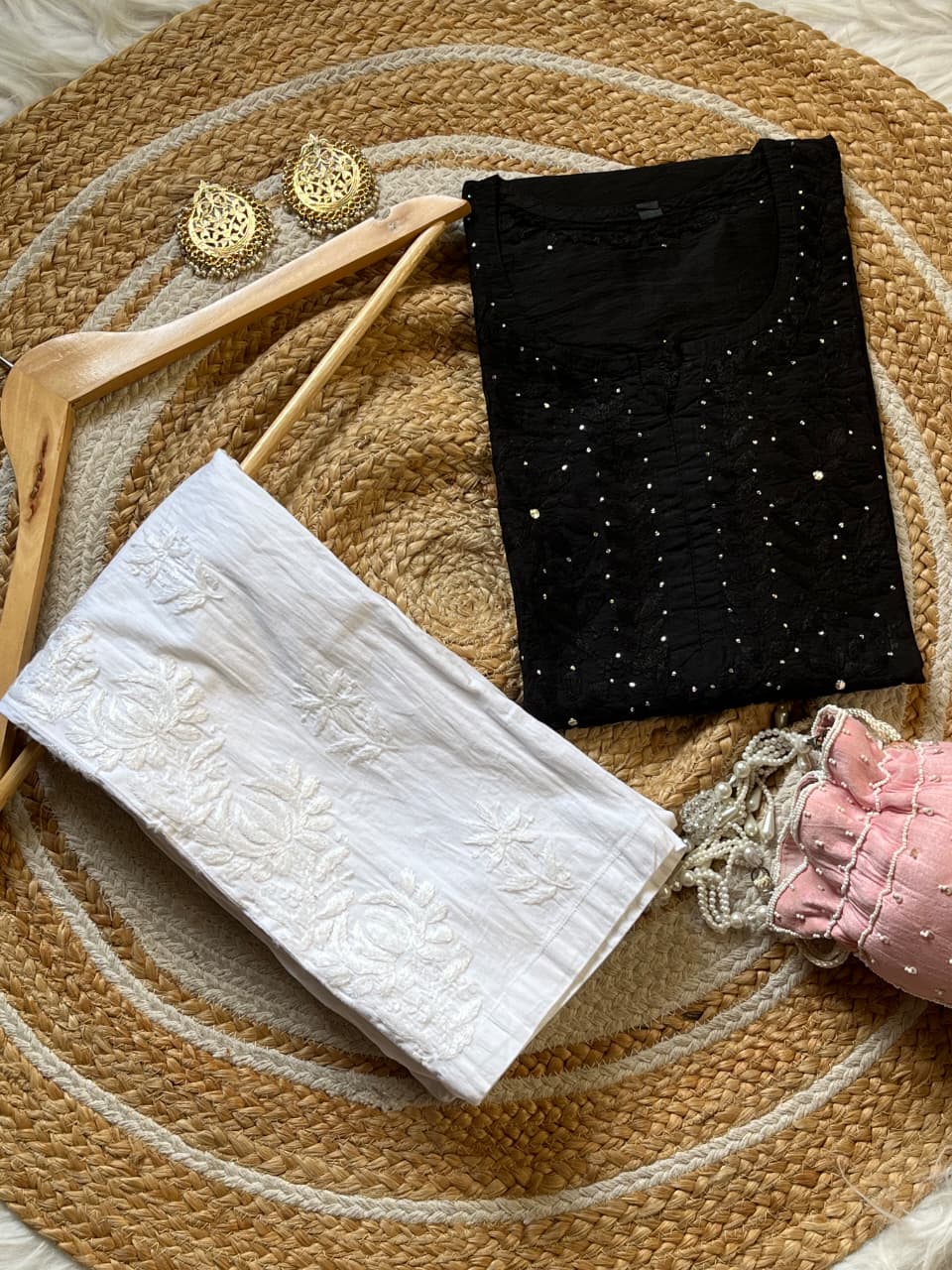 Chanderi Silk Mukaish Embellished Long Chikankari Kurta With Pant