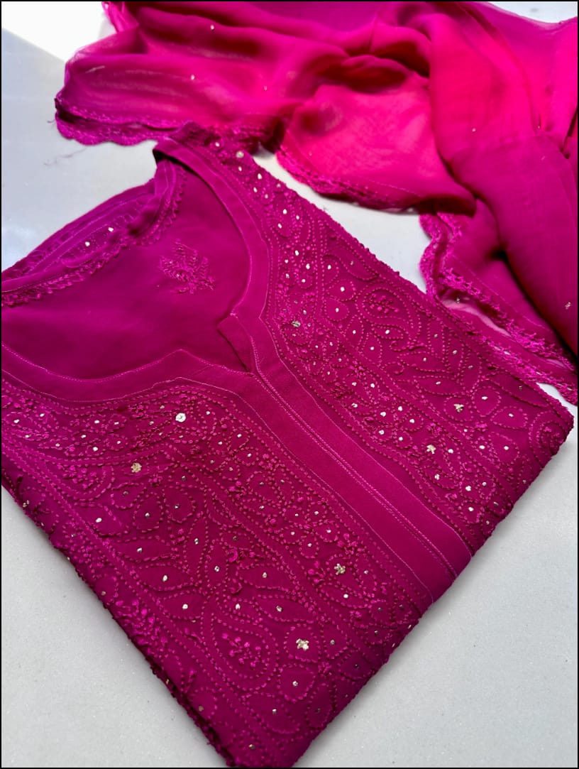 Rosy Pure Viscose Full Jaal Mukaish Set