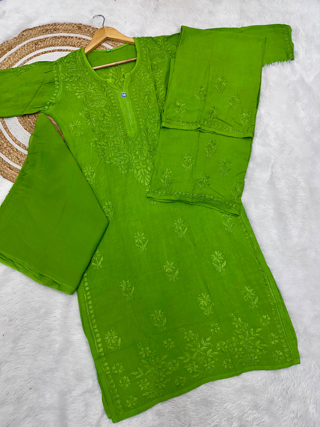 Reyon Chikankari Kurta Bottom Dupatta Set