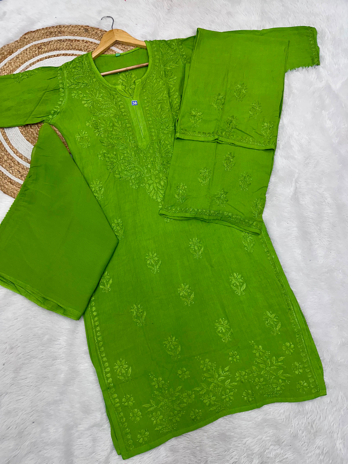 Reyon Chikankari Kurta Bottom Dupatta Set