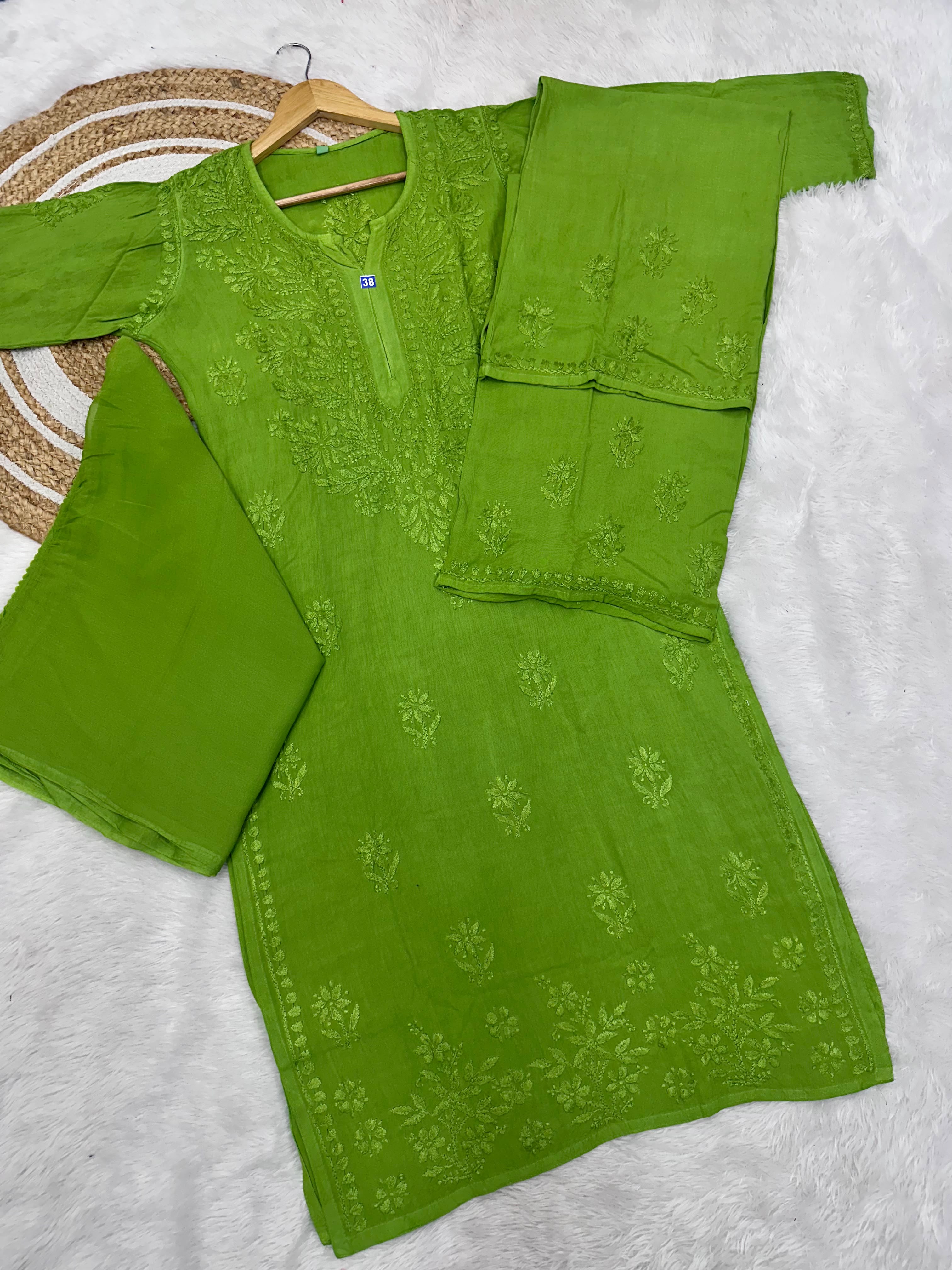 Reyon Chikankari Kurta Bottom Dupatta Set