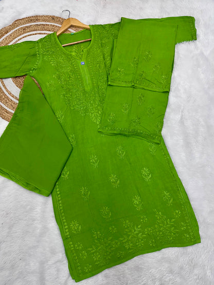 Reyon Chikankari Kurta Bottom Dupatta Set