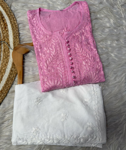 Farah Bloom Pastel Edit -Dobby Cotton Chikankari Long Kurta