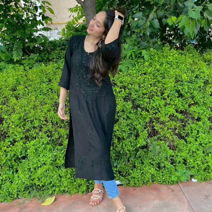 Moksha Soft Cotton Long Mukaish Embellished Chikankari Kurti