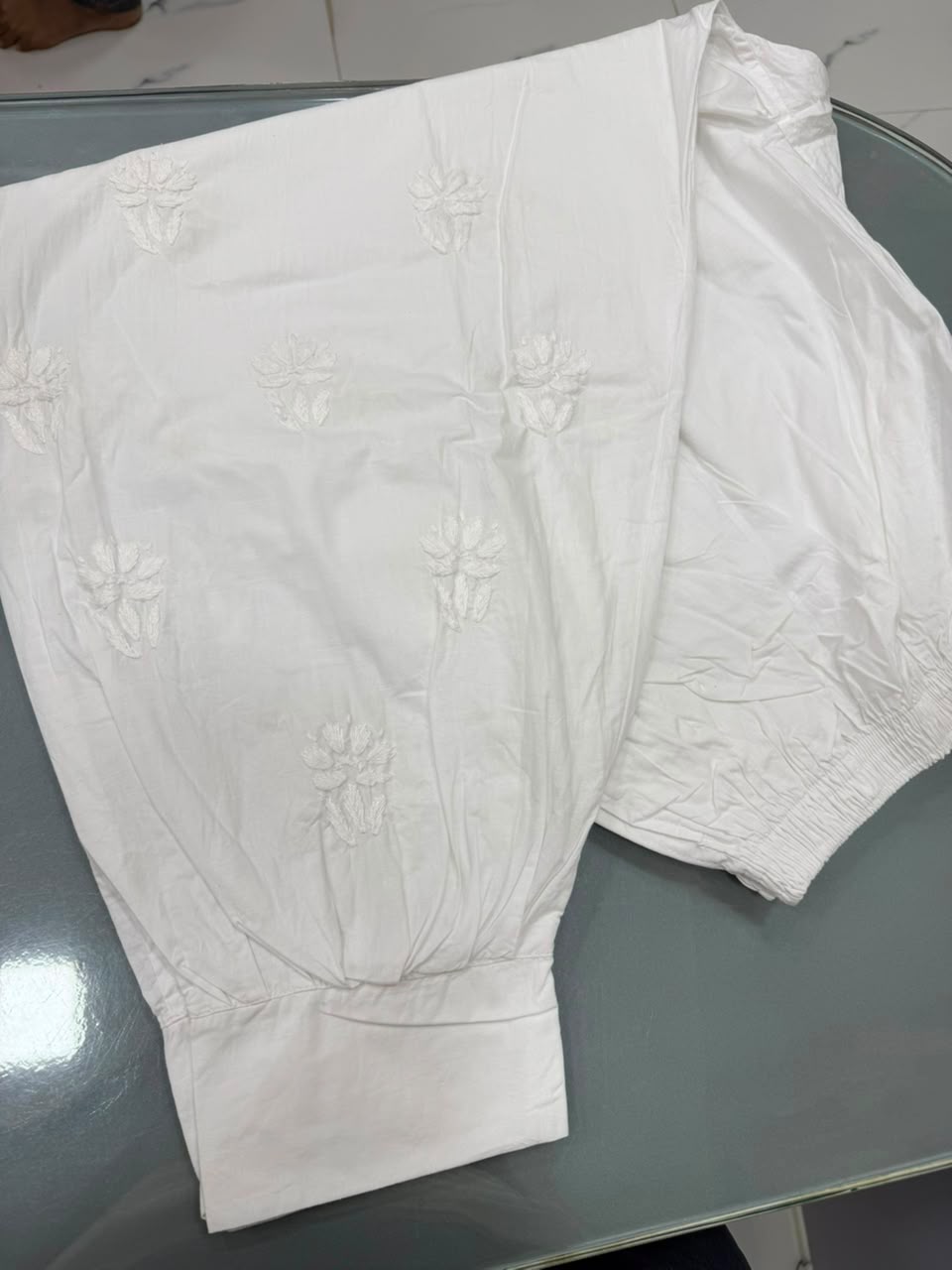 White Afgani Cotton Chikankari  hand embroidered Salwar