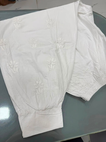 White Afgani Cotton Chikankari  hand embroidered Salwar