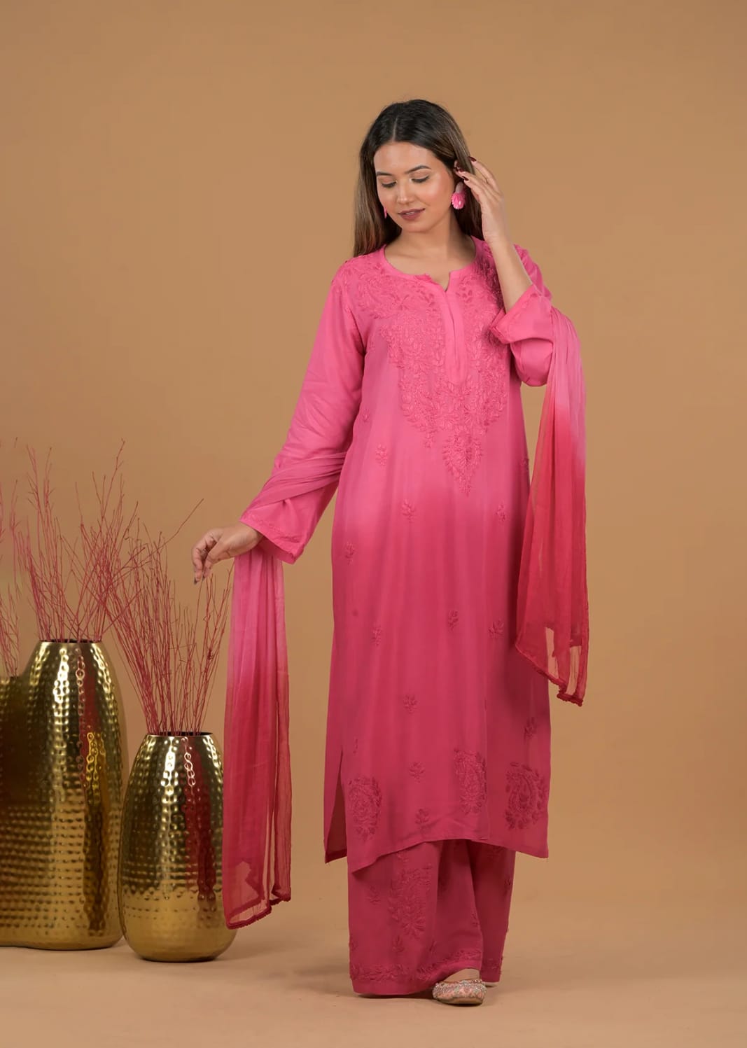 Sarah Ombre Soft Reyon Chikankari set
