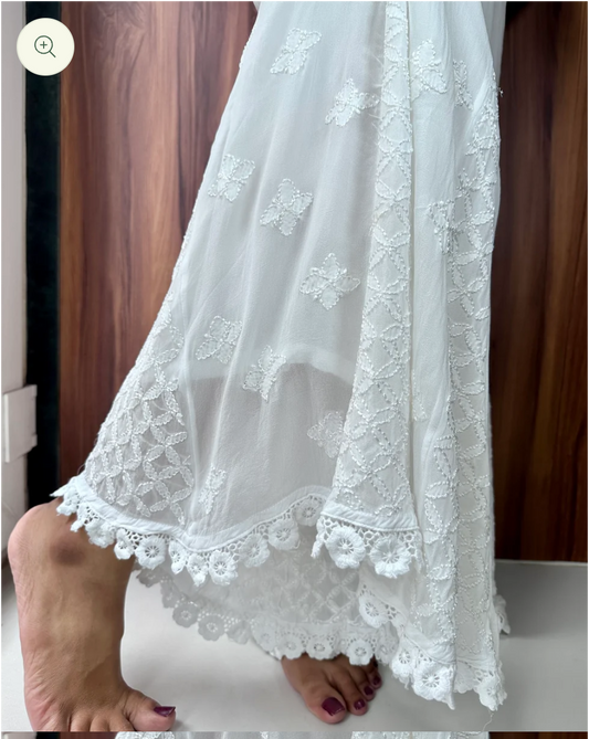 White A lace kalidaar pure Viscouse sharara bottom