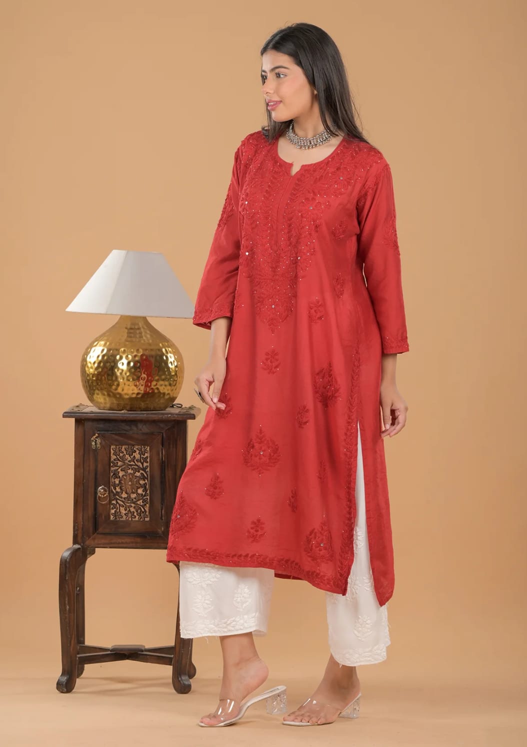 Aayat Chanderi Silk Mukaish Embellished Long Kurti