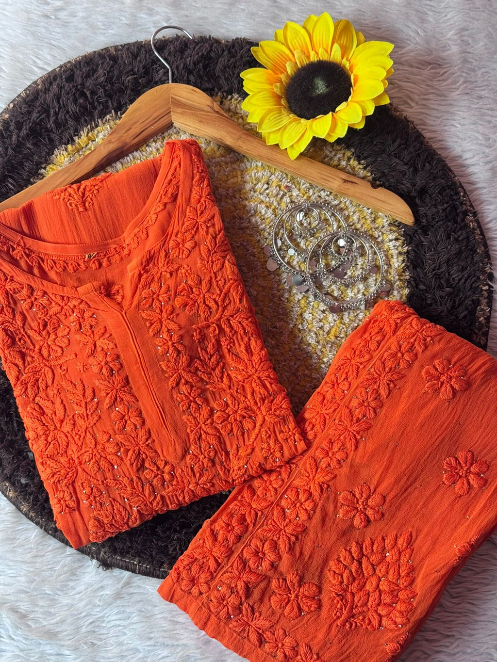 Pure Viscose Georgette 3D Handembroidred Suit Set