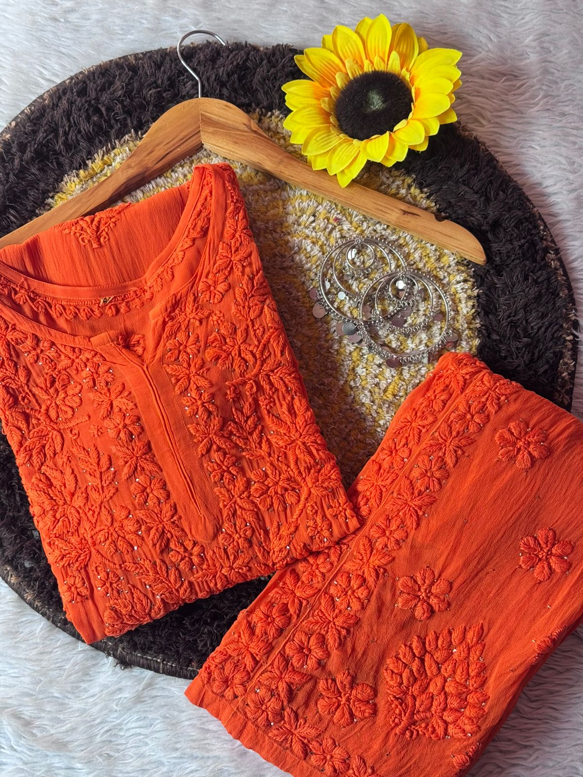 Pure Viscose Georgette 3D Handembroidred Suit Set
