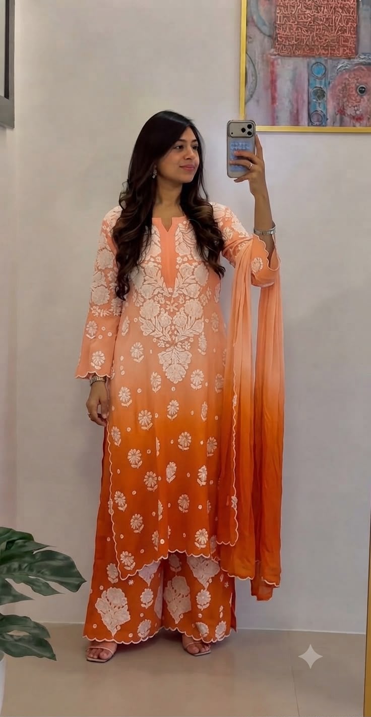 Cocktail Pure Crepe Silk 3D Handembroidred Chikankari Set