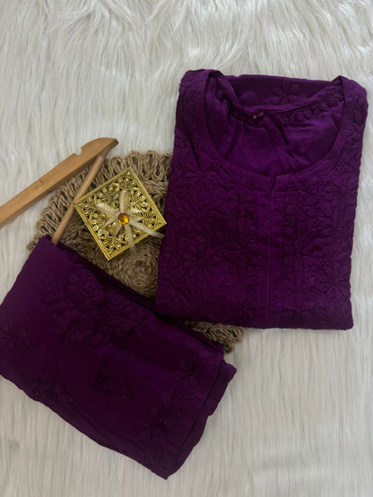 Modal Cotton Chikankari Kurta Bottom Set
